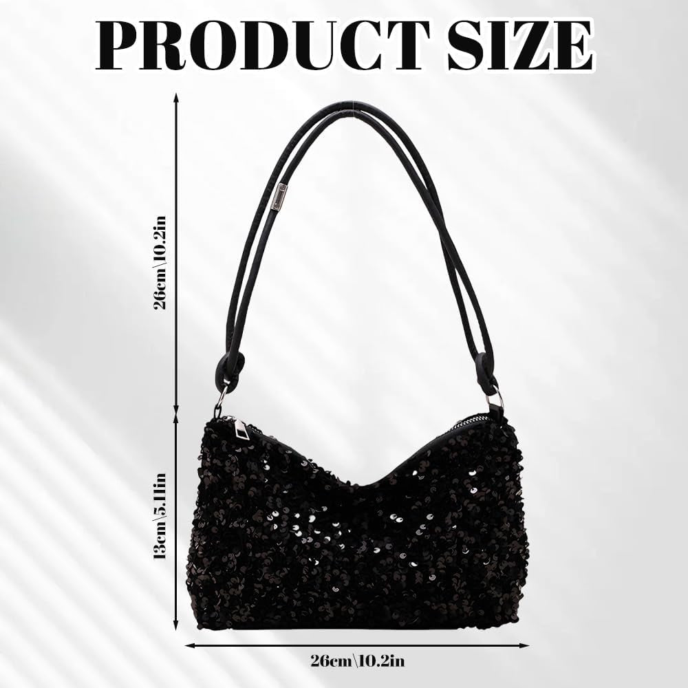 Bucket Bag for Women Sparkly Black Clutch Bag with Drawstring Detachable Chain Strap Elegant Shoulder Handbag Crossbag for Wedding Party Evening Bag for Girls Ladies