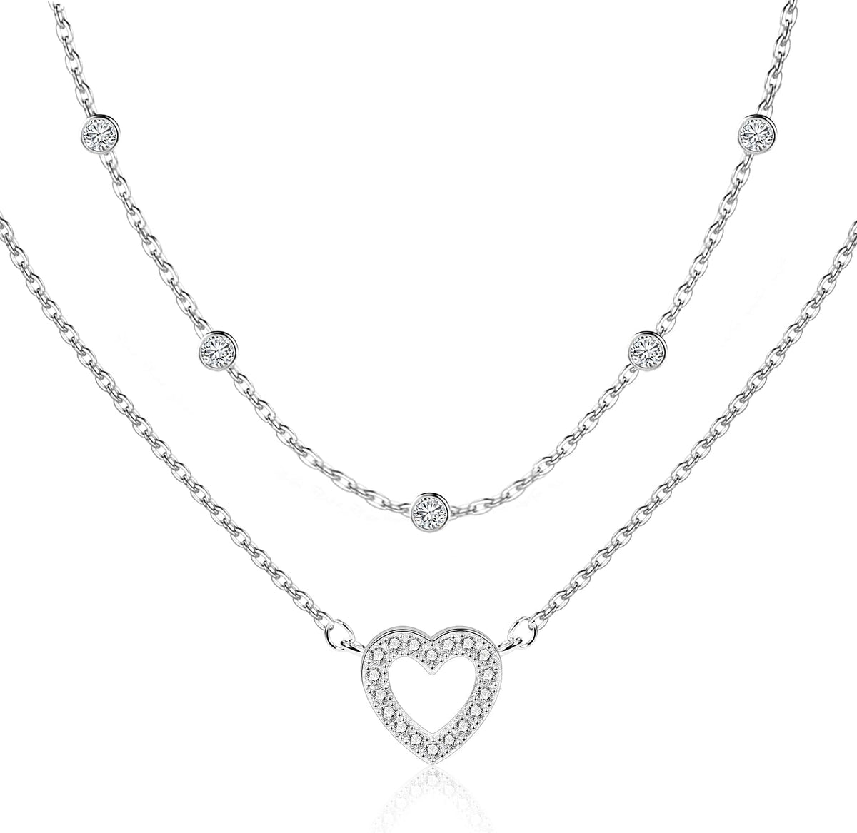 Double Stackable Layered Chain with Zirconia Necklace for Women