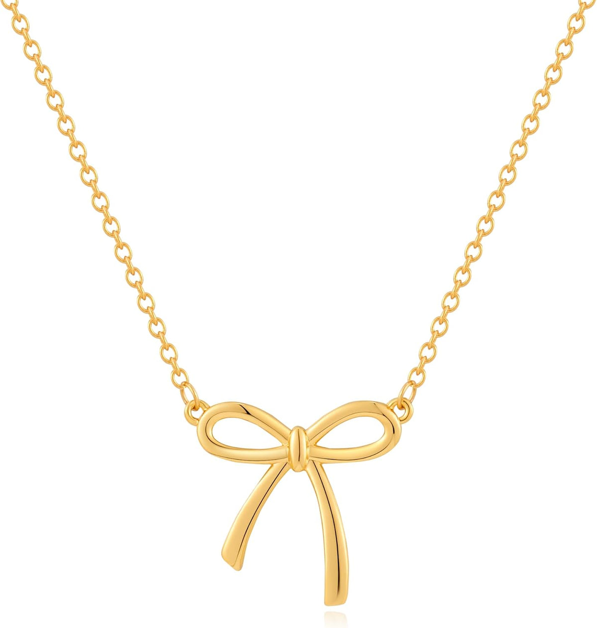 Dainty Gold Bow Pendant Necklace for Women - Adjustable Ribbon Bow Choker Jewelry