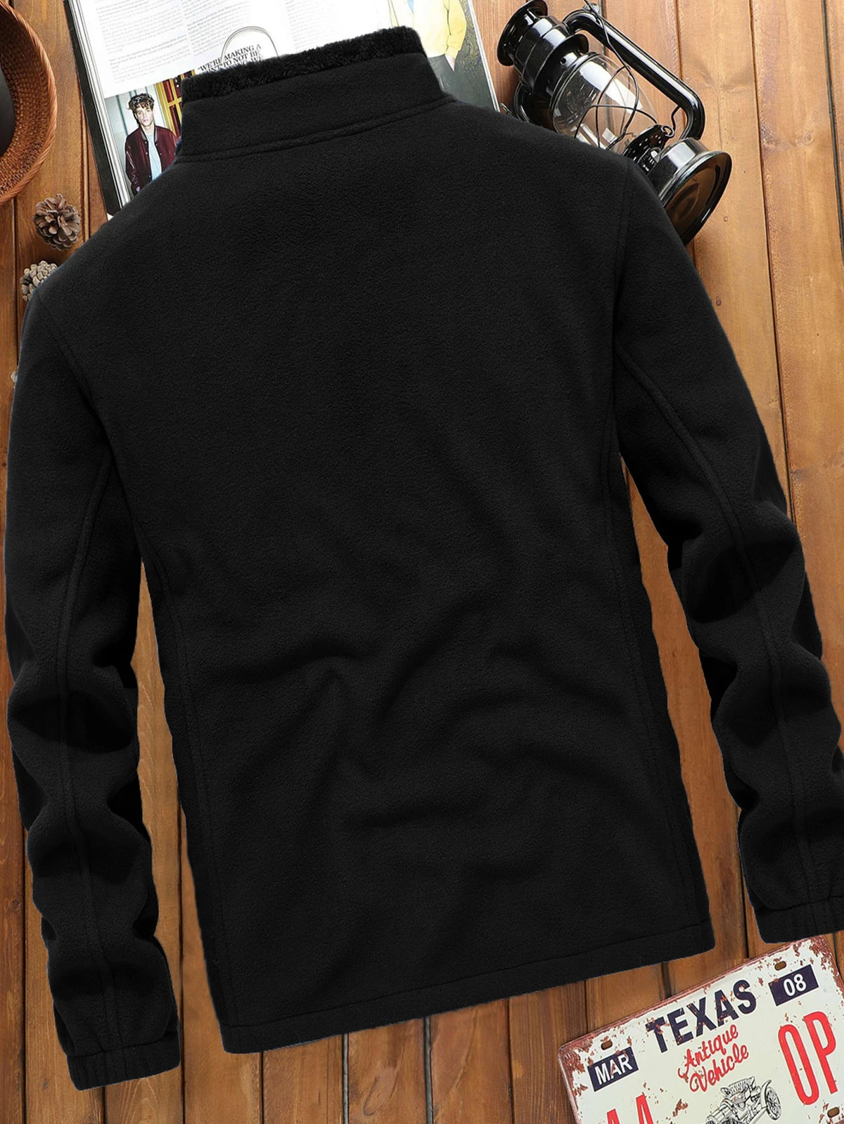 Manfinity Homme Loose Fit Men'S Long Sleeve Patched Detail Teddy Lined Fleece Jacket , Fall Winter