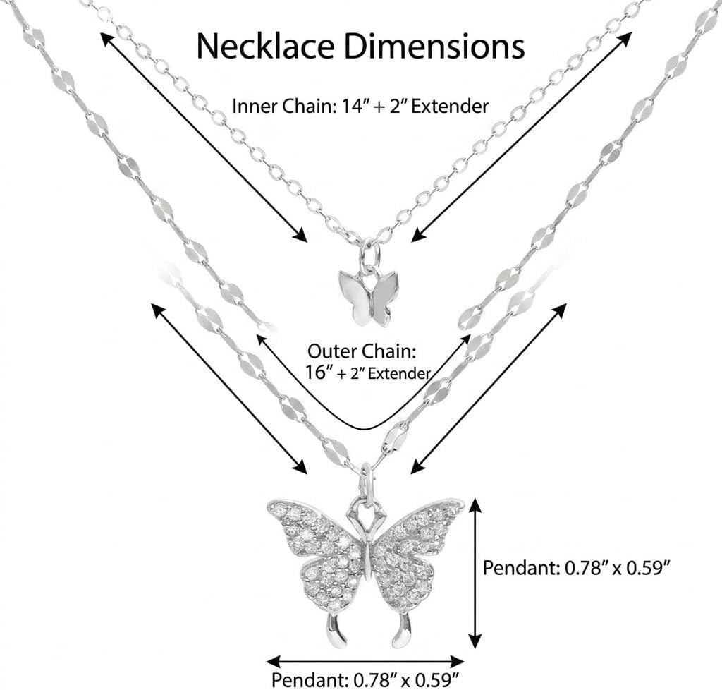 925 Sterling Silver Double Layer Butterfly Necklace with CZ Accents - Elegant Clavicle Chain Jewelry for Women