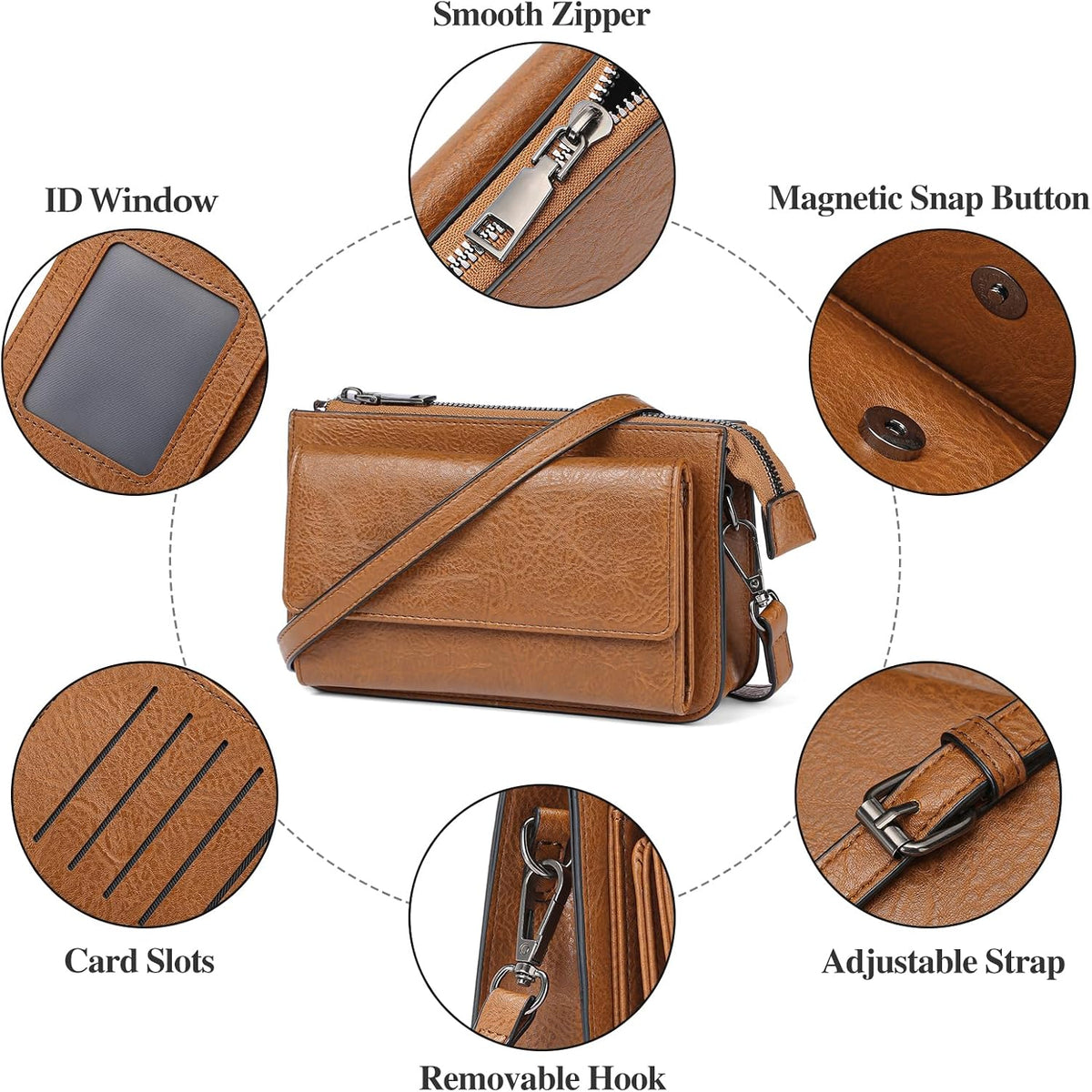 Crossbody Bags for Women RFID Blocking Leather Cross Body Bag Purses Women'S Crossbody Handbags with Wristlet Strap