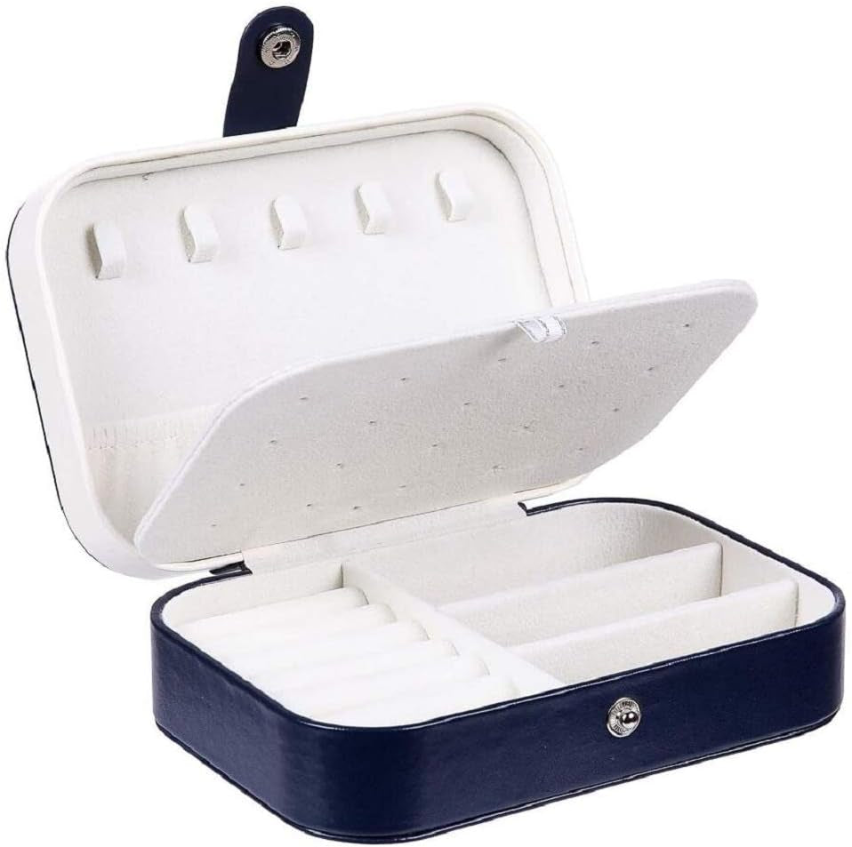 Jewellery Box Organiser Small Travel Jewellery Organiser Storage Double Layer Jewelry Case for Rings Earrings Necklace Bracelets, Premium PU Leather Jewelry Gift Boxes Girls Women, Dark Blue