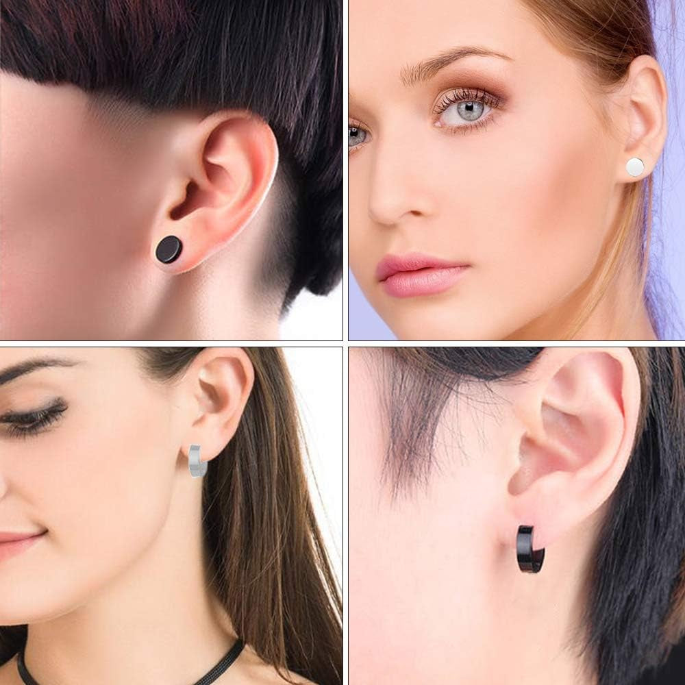 10 Pairs Stainless Steel Stud Earrings, Silver Cubic Zirconia Stud Earrings Hypoallergenic Unisex Jewellery Set for Women Men Girls