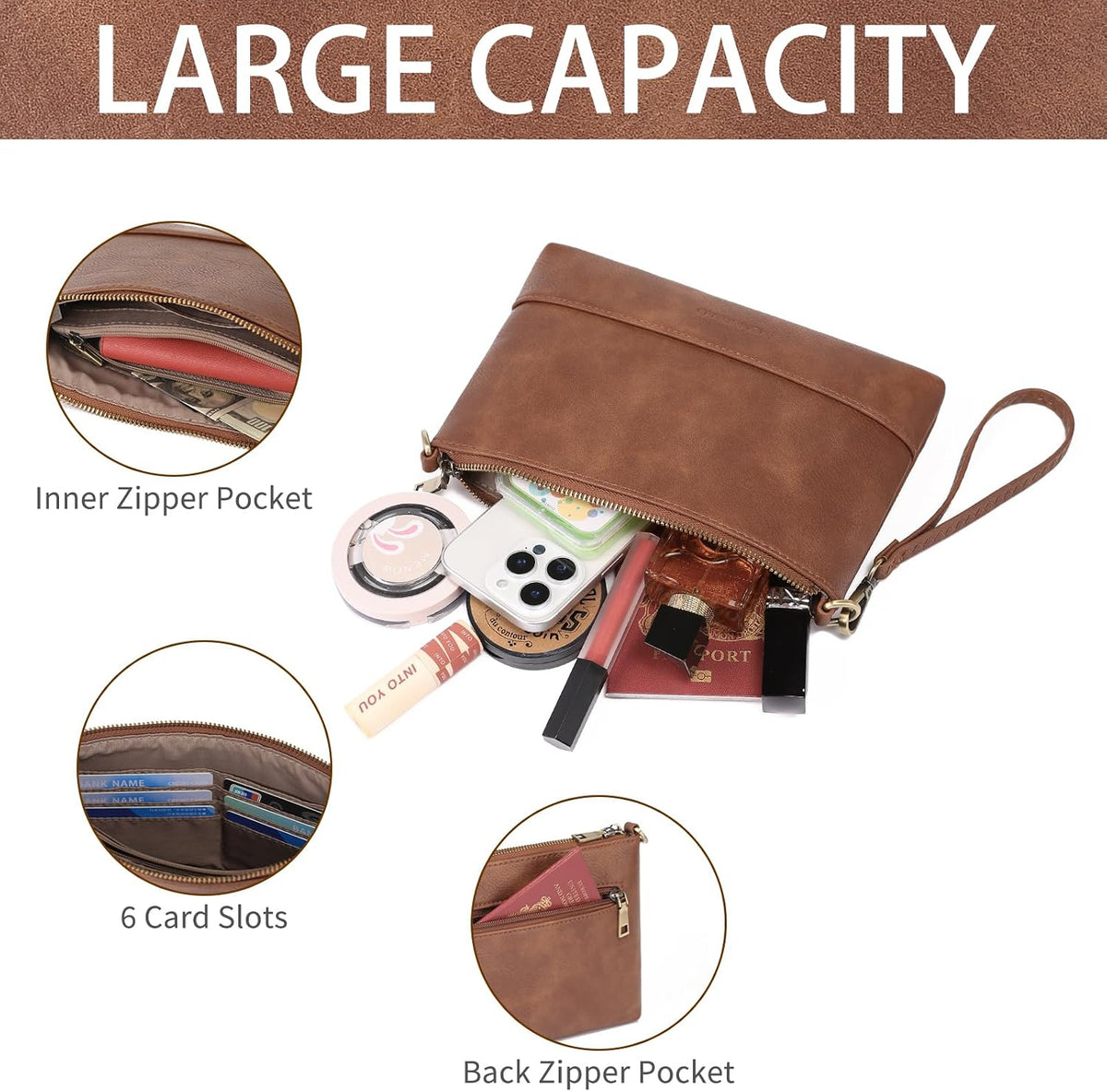 Crossbody Bags for Women RFID Blocking Leather Cross Body Bag Purses Women'S Crossbody Handbags with Wristlet Strap
