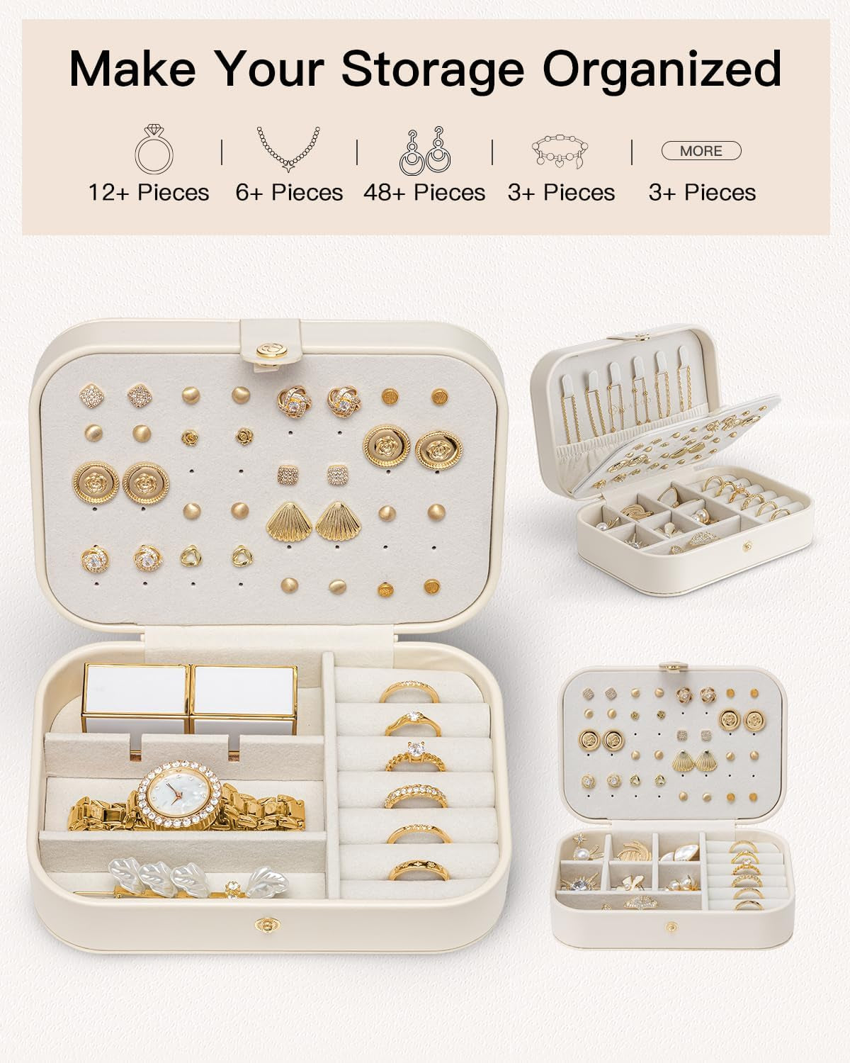 Travel Jewellery Box, Jewellery Organiser for Women, White