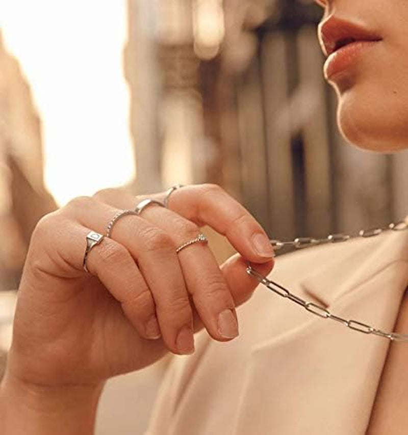 Silver 925 and 14K Gold Paperclip Chain Layered Necklace and Bracelet Set for Women