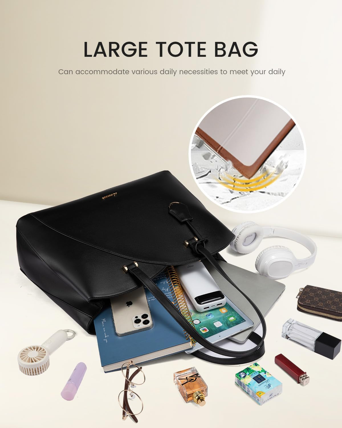Tote Bags for Women, Large Laptop Handbags Work Bag Womens with Compartments, PU Leather Ladies Hand Bags for Office School Uni Teacher