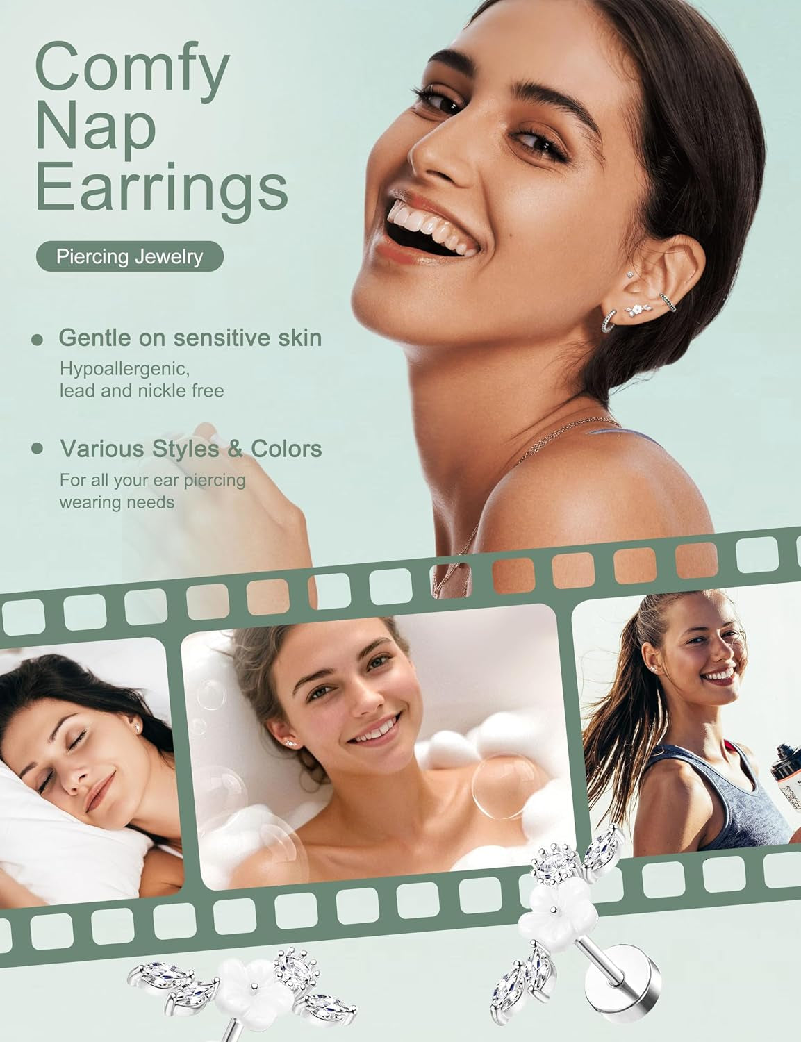 12Pcs Helix Piercing Jewellery Surgical Steel Tragus Earrings Set