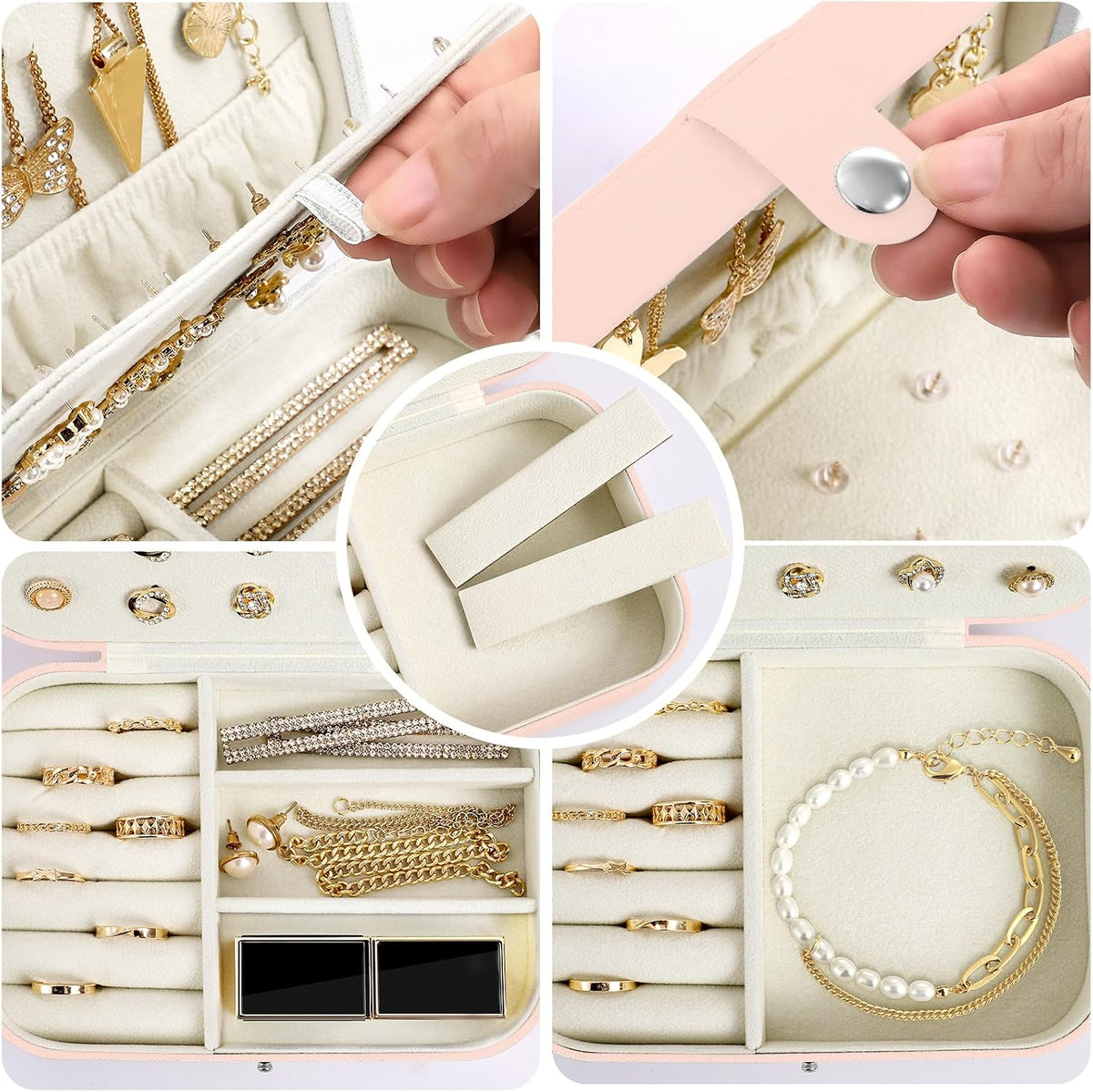 Premium Faux PU Leather Small Travel Jewelry Organizer Case for Necklaces, Rings, Bracelets, and Earrings - Ideal Gift Box for Women and Girls (Pink)