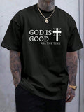 Manfinity Roughcore Men's Casual Summer Short Sleeve T-Shirt with Cross & Slogan Graphic, Ideal for Friends