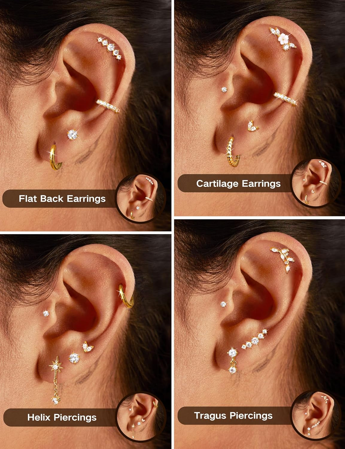 12Pcs Helix Piercing Jewellery Surgical Steel Tragus Earrings Set