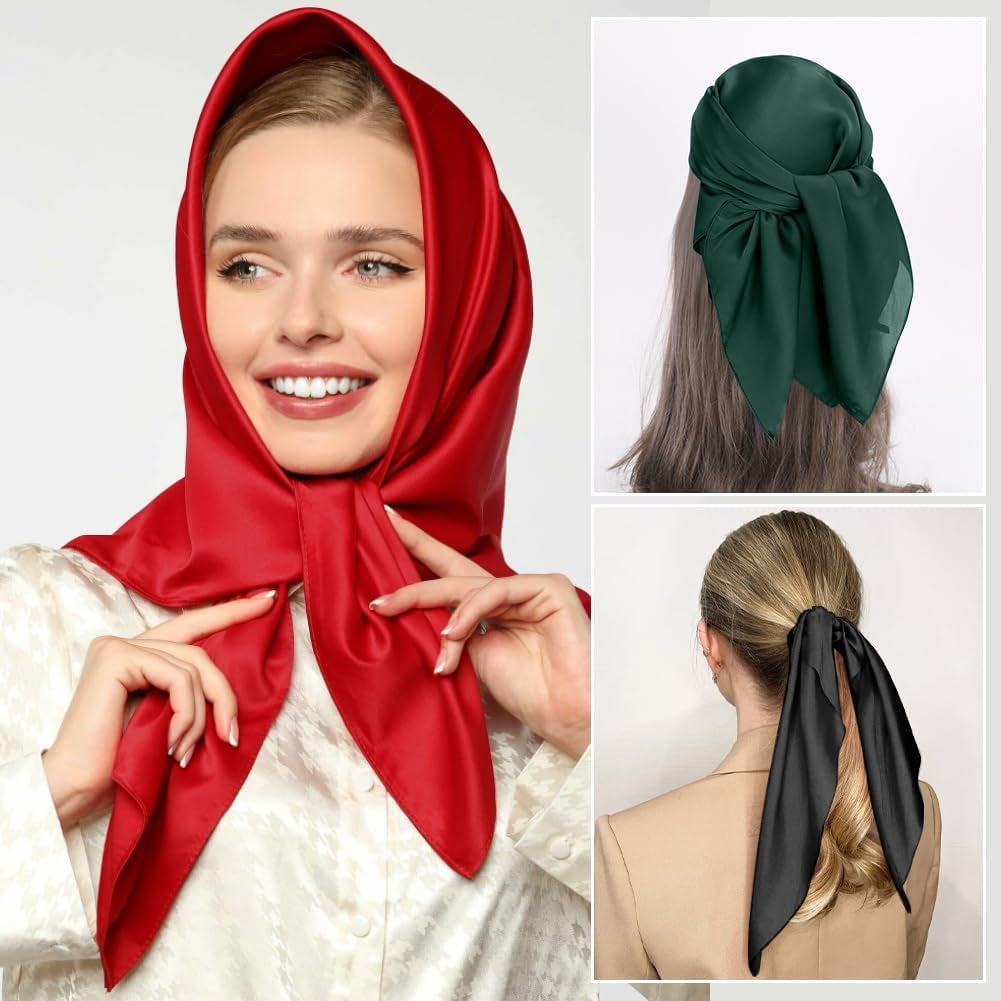Square Satin Silk Scarf Plain Neck Scarf, Lightweight Plain Bandana Wrap Square Large Square Satin Headscarves Hair, Accessories Classic Hair Scarf for 50S 60S Style Wedding Valentine(70 * 70)