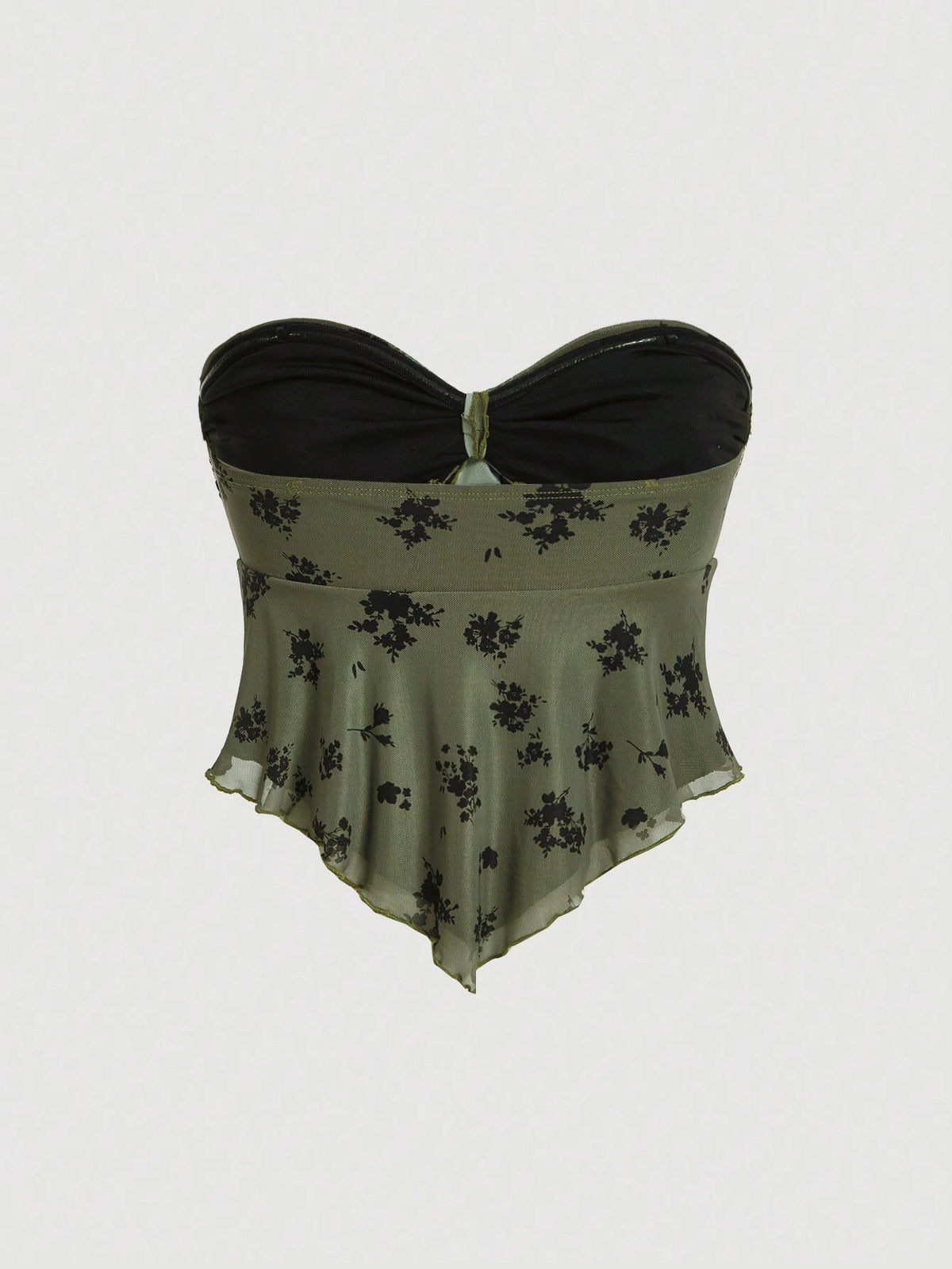 SHEIN MOD Women'S Floral Print Knotted Front Bandeau Boho Vintage Top