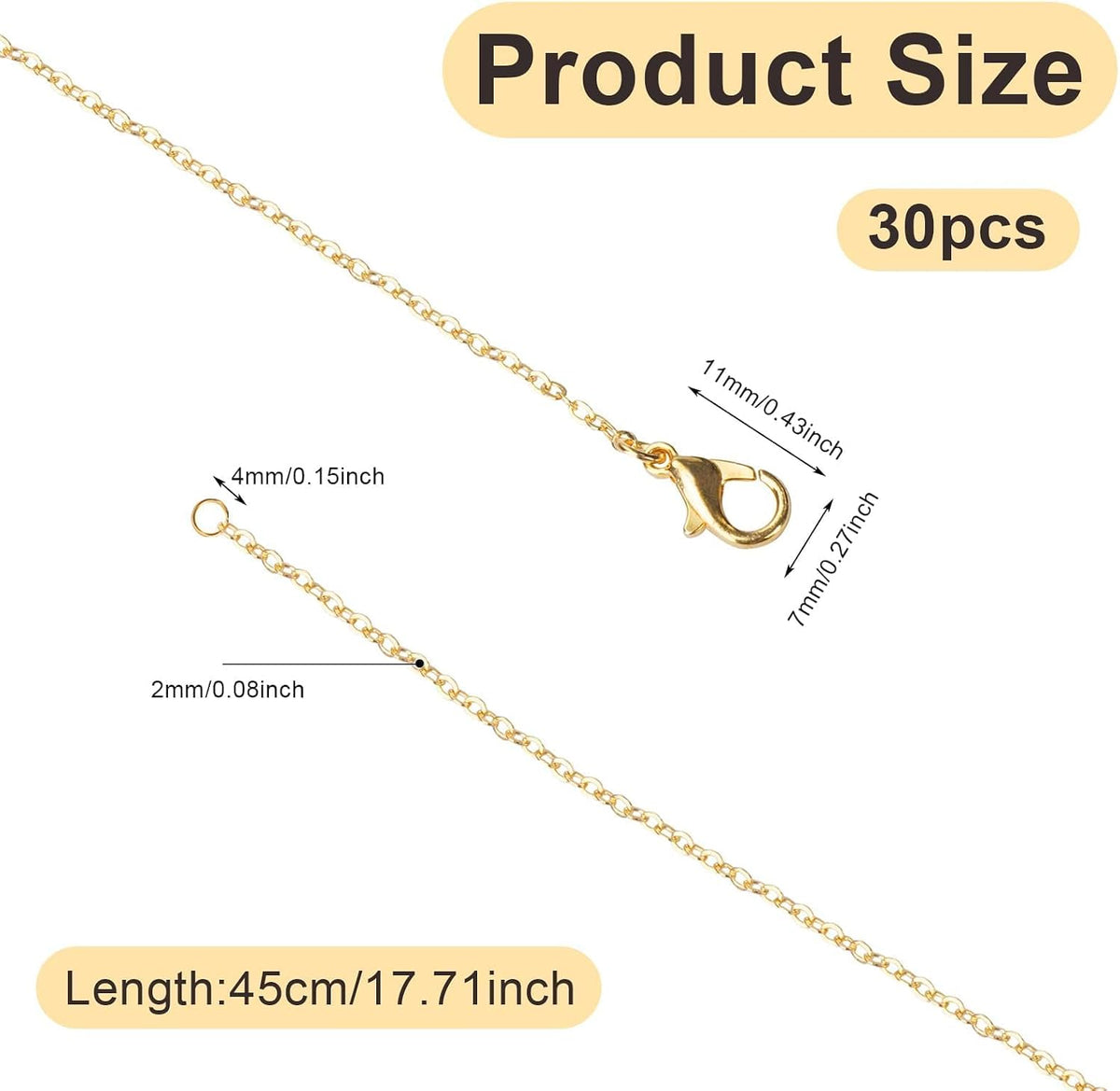 30-Piece 18-Inch Gold Plated Necklace Chain for Jewelry Creation