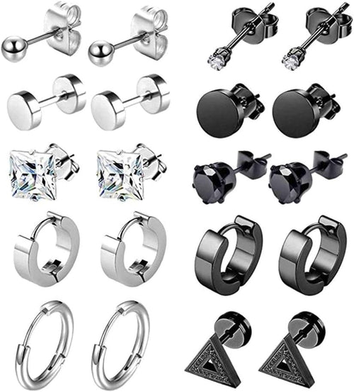 10 Pairs Stainless Steel Stud Earrings, Silver Cubic Zirconia Stud Earrings Hypoallergenic Unisex Jewellery Set for Women Men Girls
