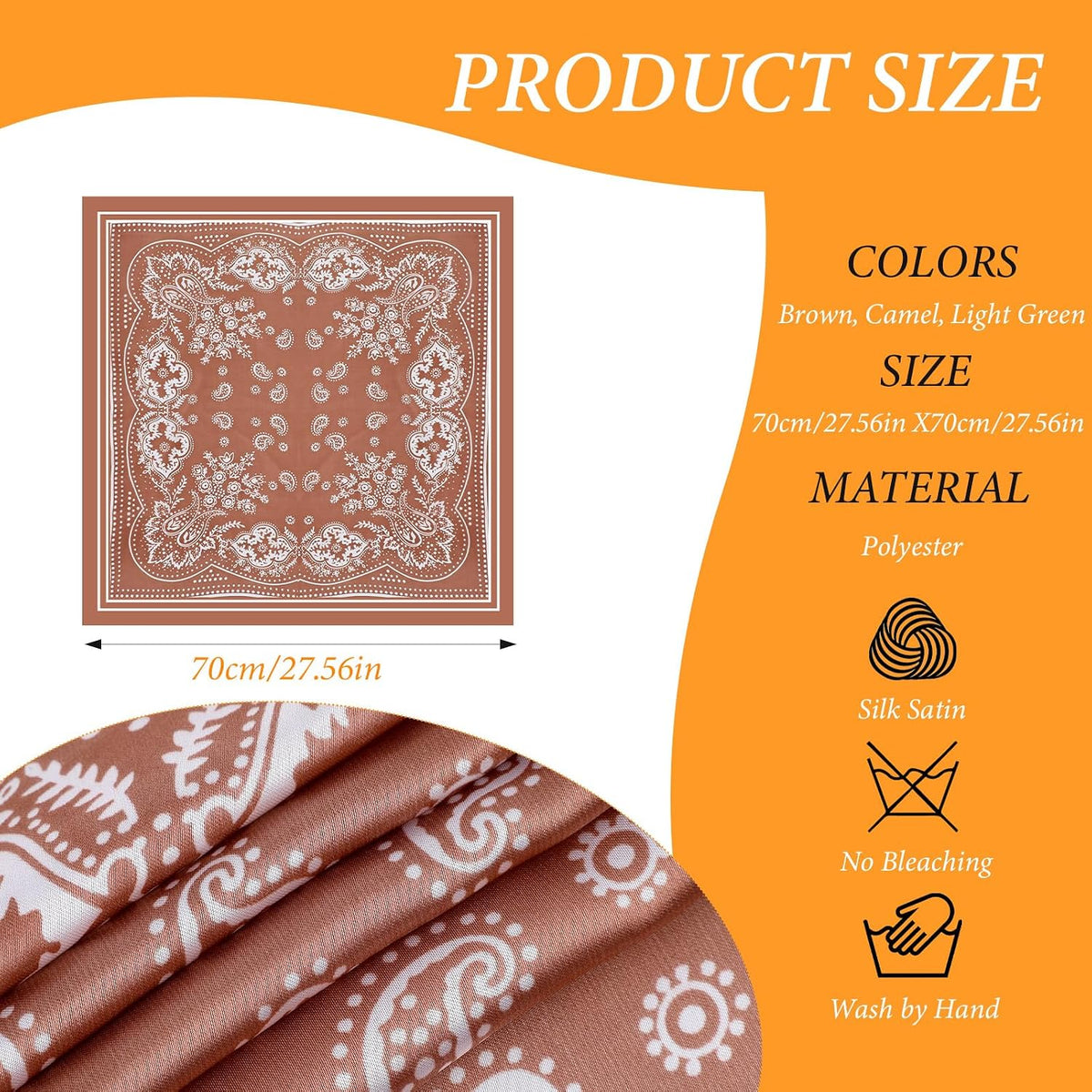 3 Pcs 70Cm Silk Head Scarf for Women, Square Satin Head Scarf Silk Bandanas Women Headscarf Satin Hair Wrap Neck Scarves