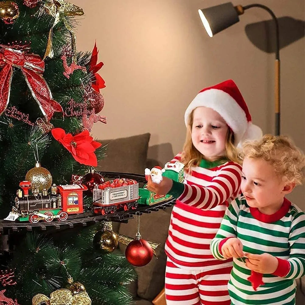 Electric Christmas Train with Sound and Light Features - Hangable Christmas Tree Decoration and Rail Car Toy for Children